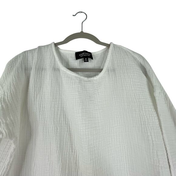 Jones & Co Jones New York White Gauzy Blouse Women's Medium Boho Minimalist - Picture 2 of 12